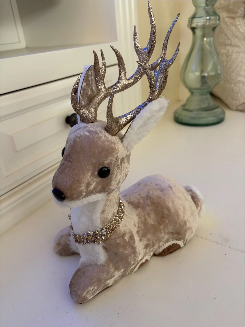 Holiday Reindeer Decor with Gold Antlers